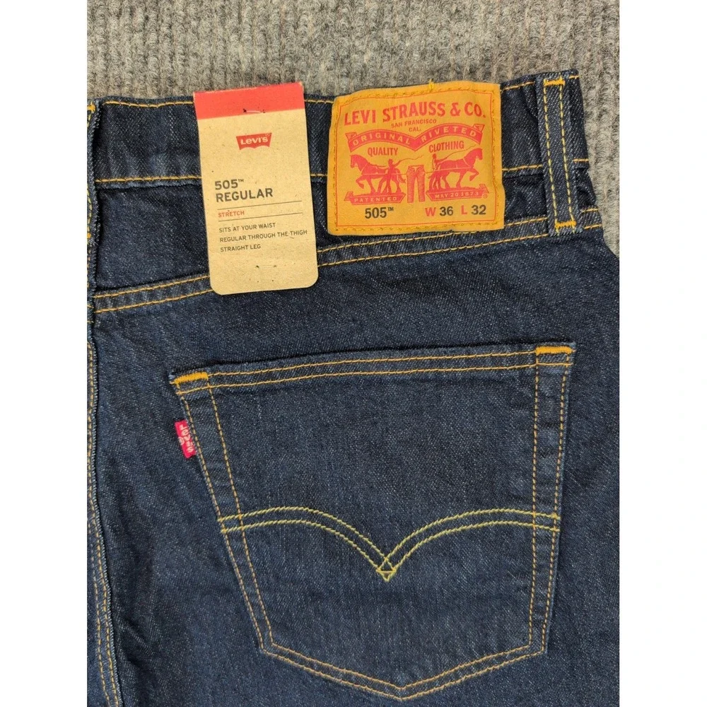 Levi's 505 Men's Regular Stretch 36x32 Dark Wash BRAND NEW